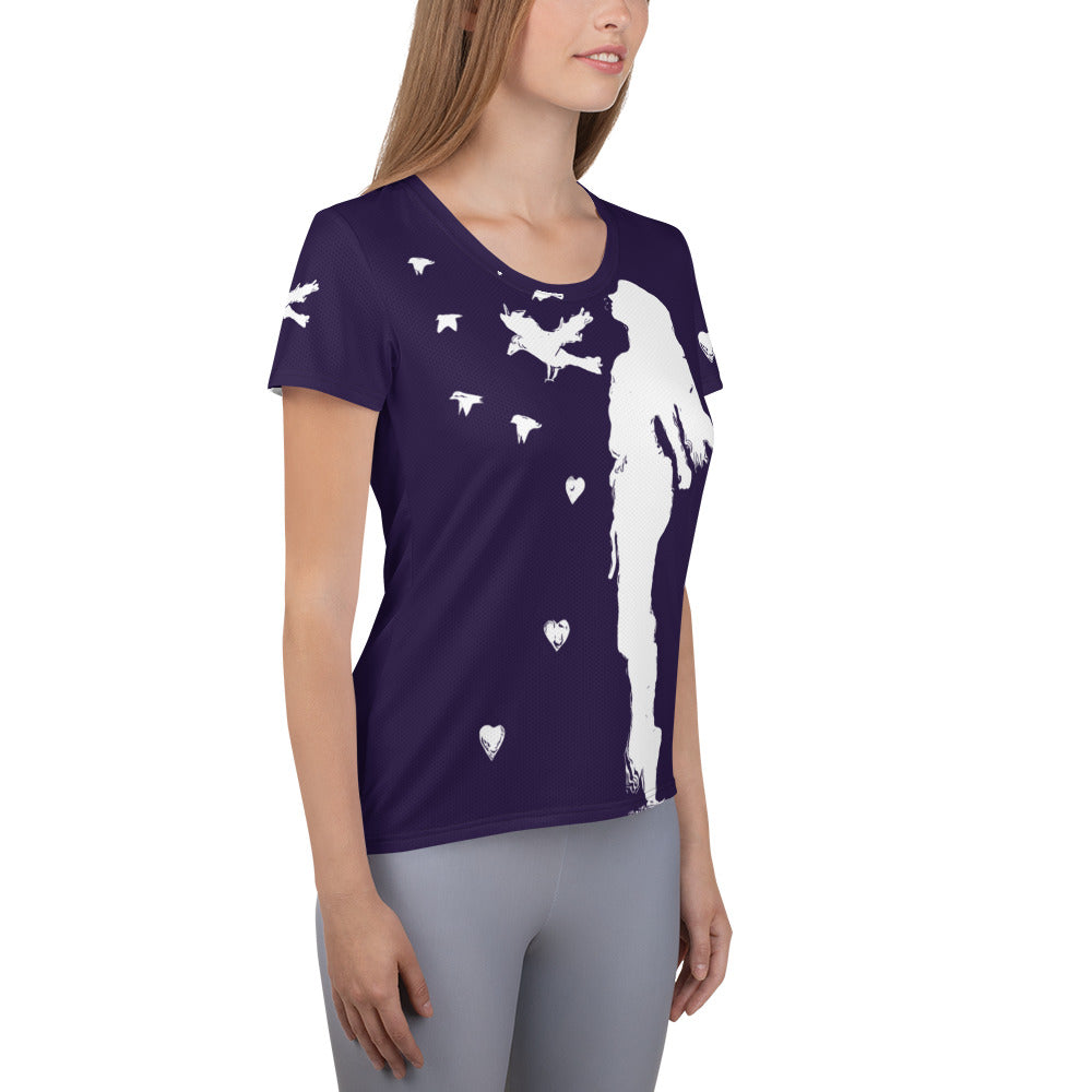 All-Over Print Women's Athletic T-shirt - Fly Free (Violet)