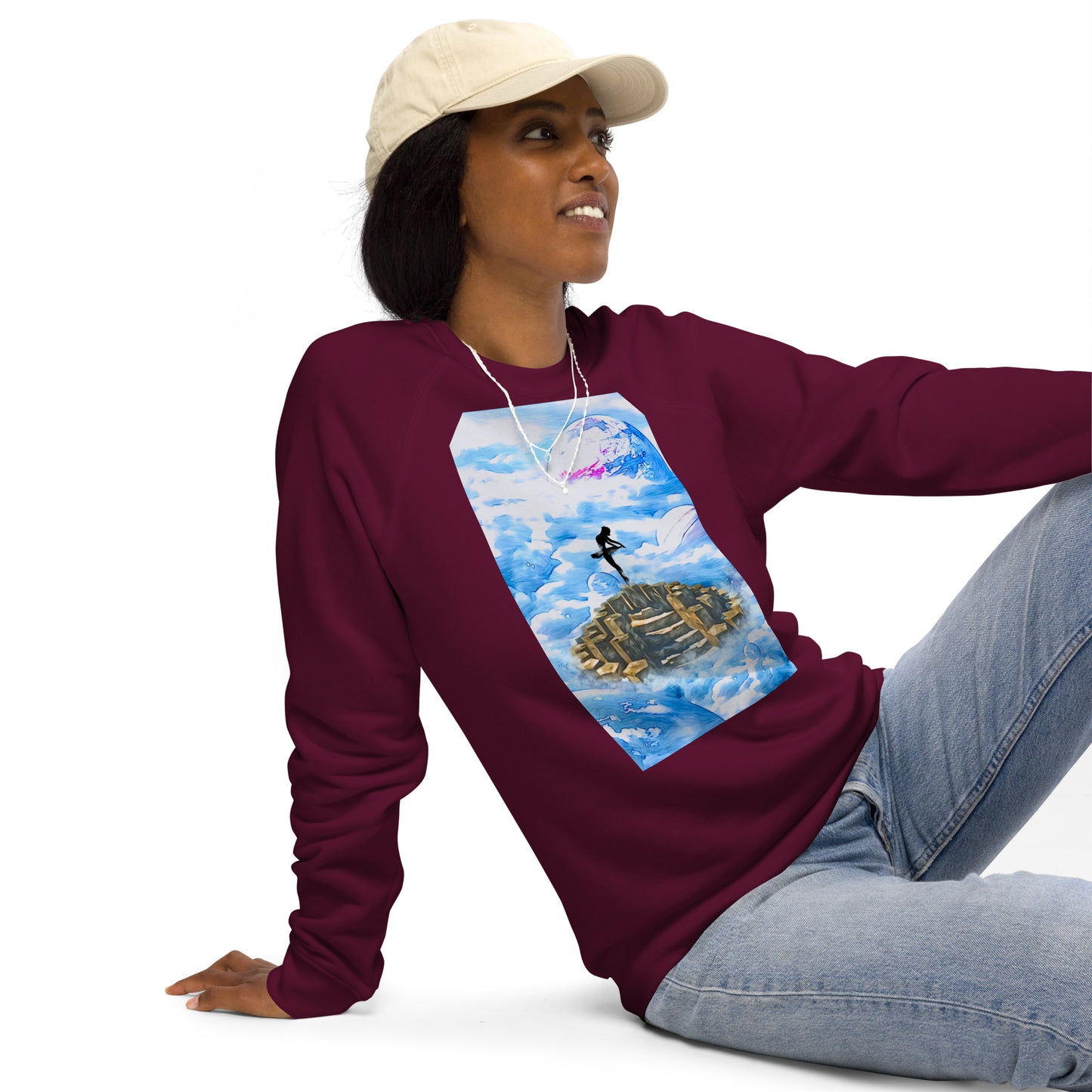 Unisex organic raglan sweatshirt - Ballerina on the Worlds