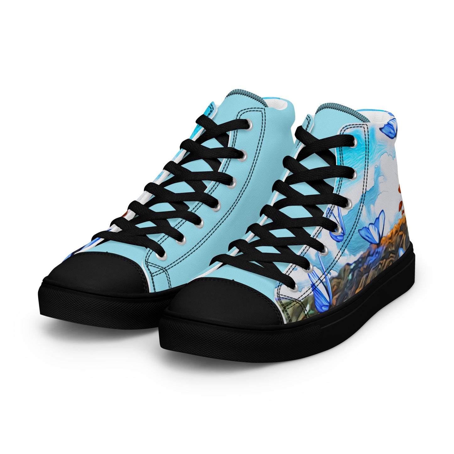 Women’s high top canvas shoes - Butterfly (blue)
