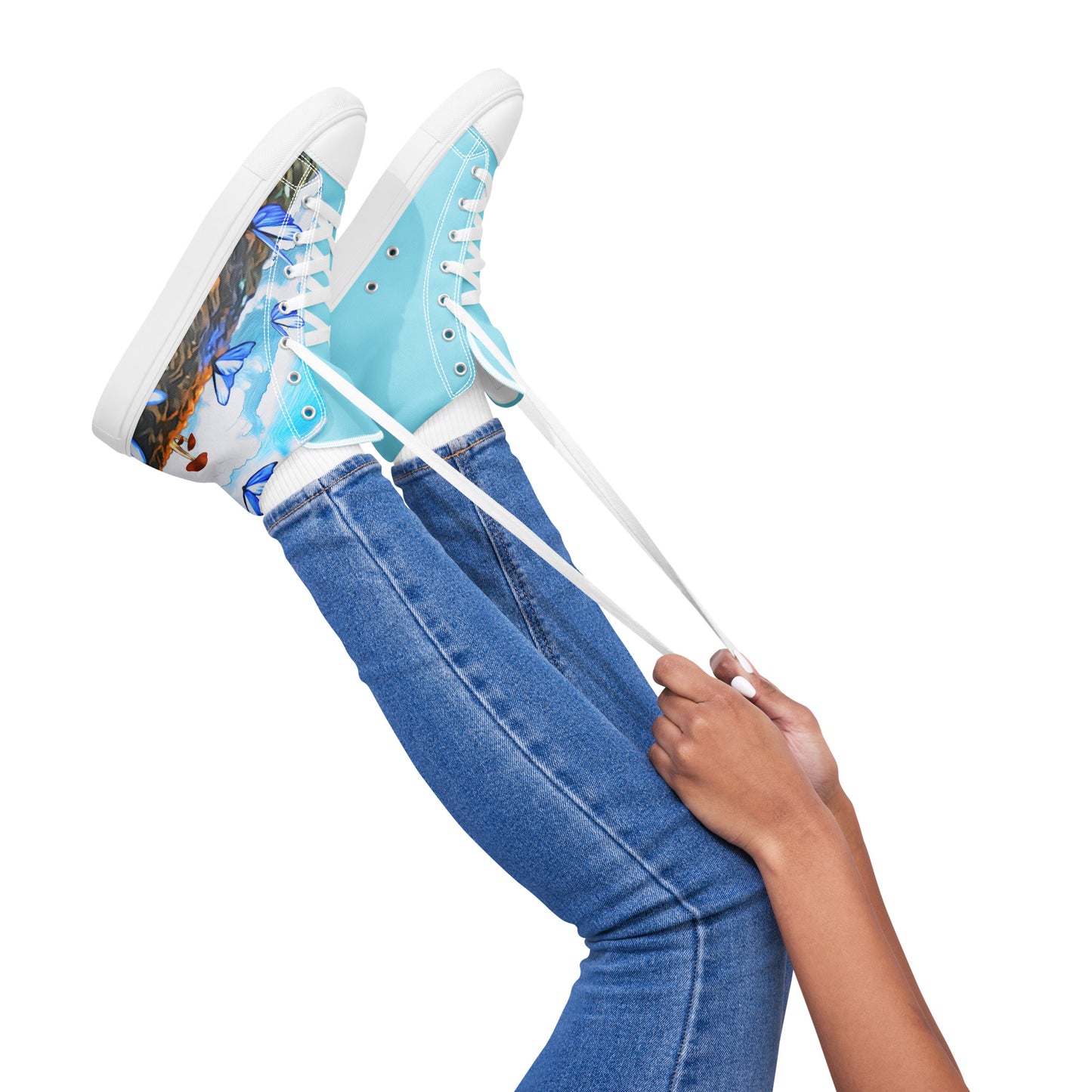 Women’s high top canvas shoes - Butterfly (blue)