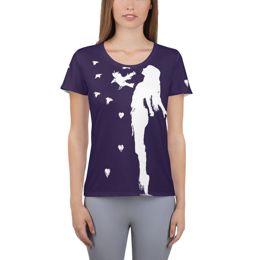 All-Over Print Women's Athletic T-shirt - Fly Free (Violet)