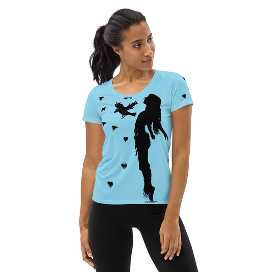 All-Over Print Women's Athletic T-shirt - Fly Free (Blue)