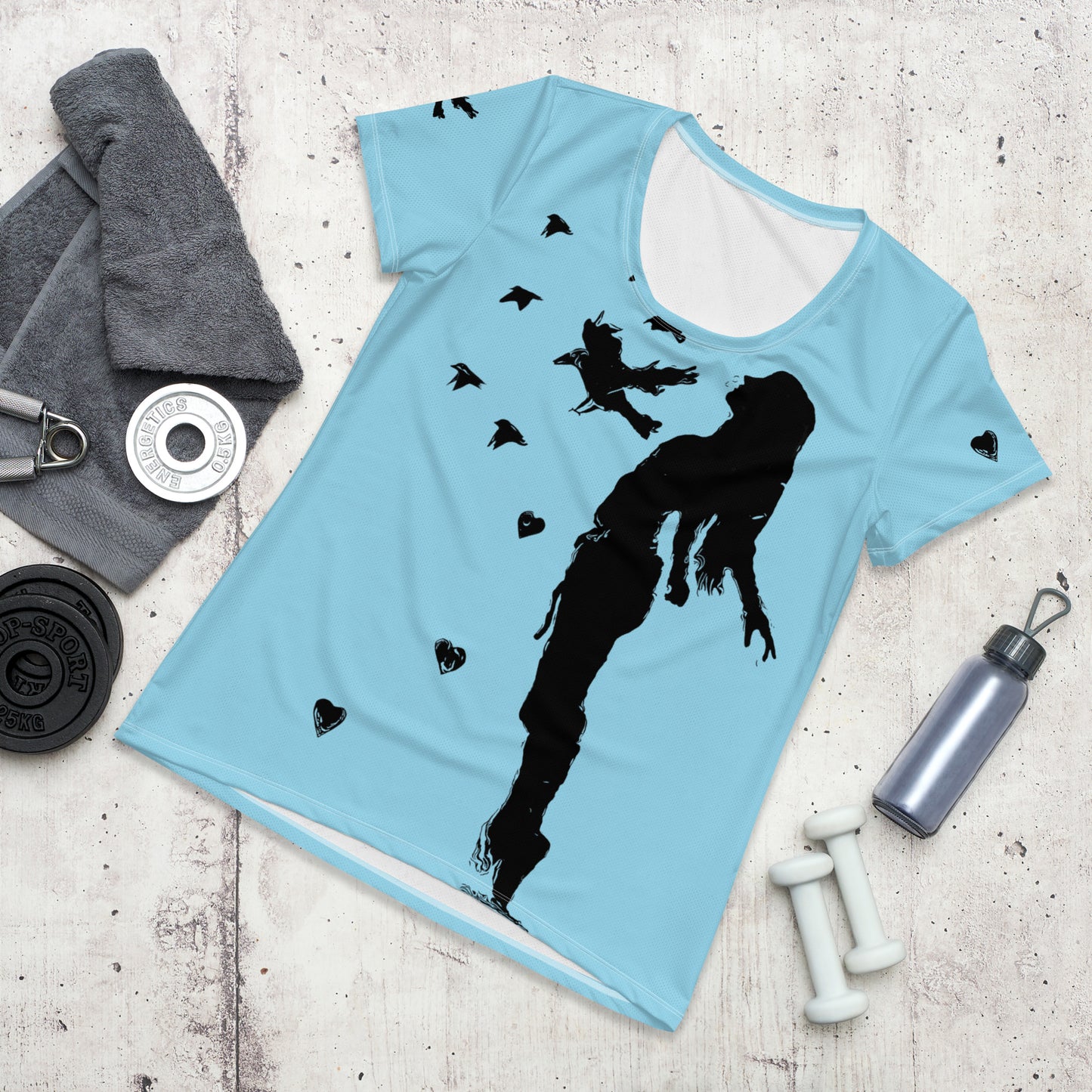 All-Over Print Women's Athletic T-shirt - Fly Free (Blue)