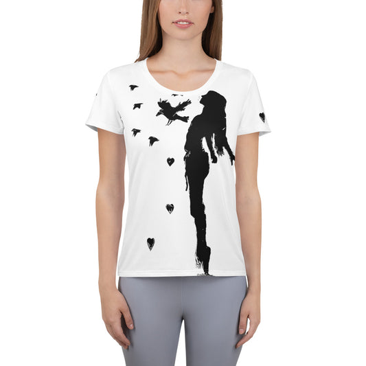 All-Over Print Women's Athletic T-shirt - Fly Free (White