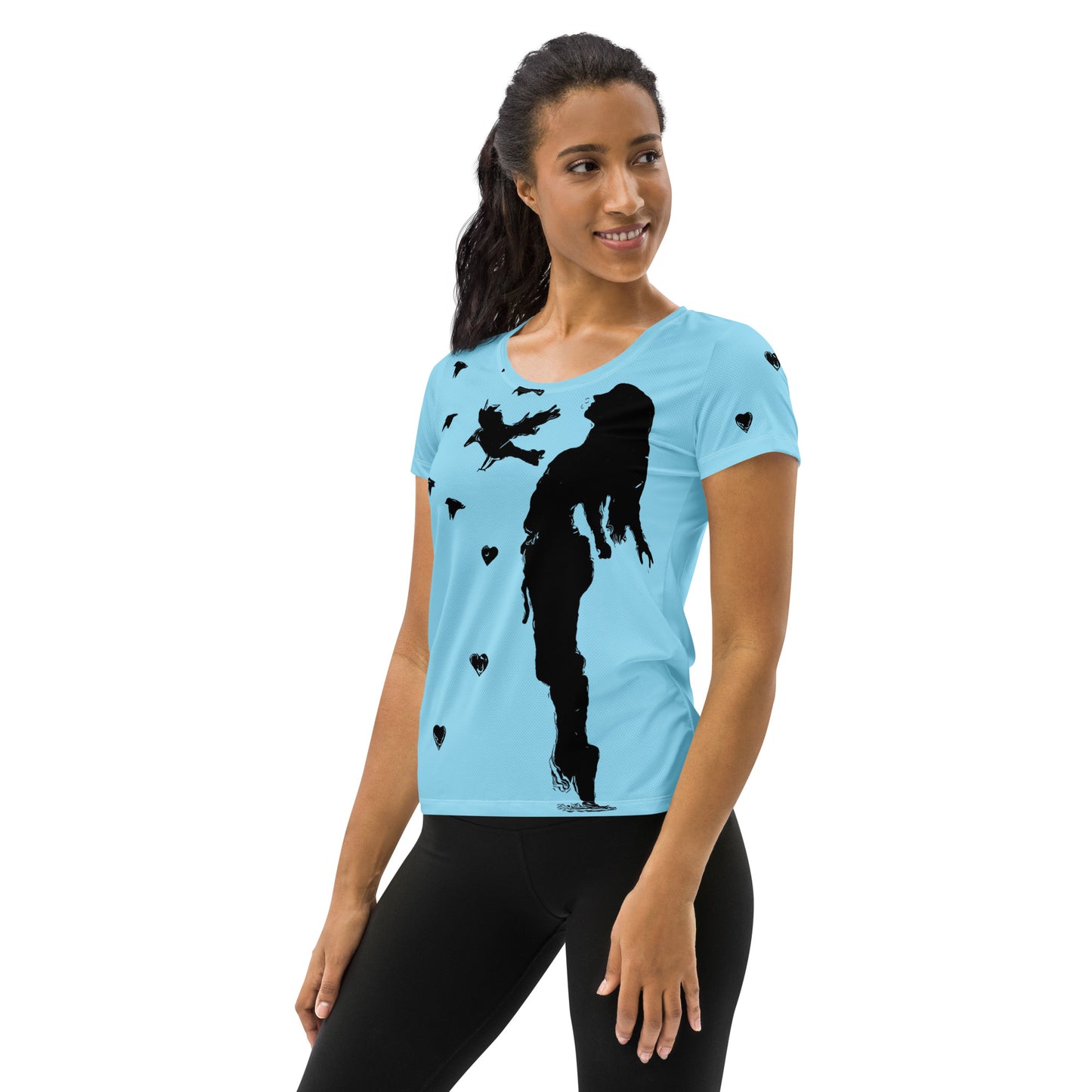 All-Over Print Women's Athletic T-shirt - Fly Free (Blue)