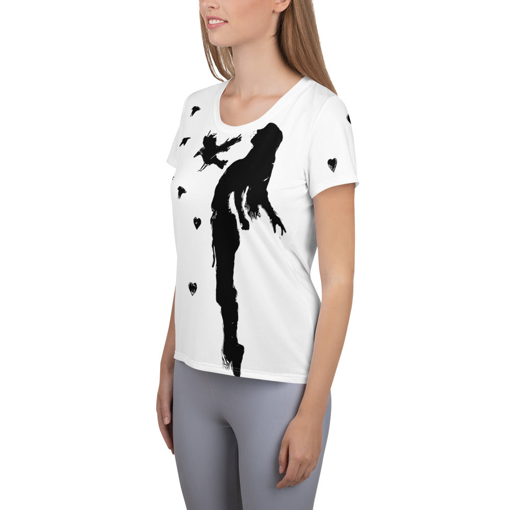 All-Over Print Women's Athletic T-shirt - Fly Free (White