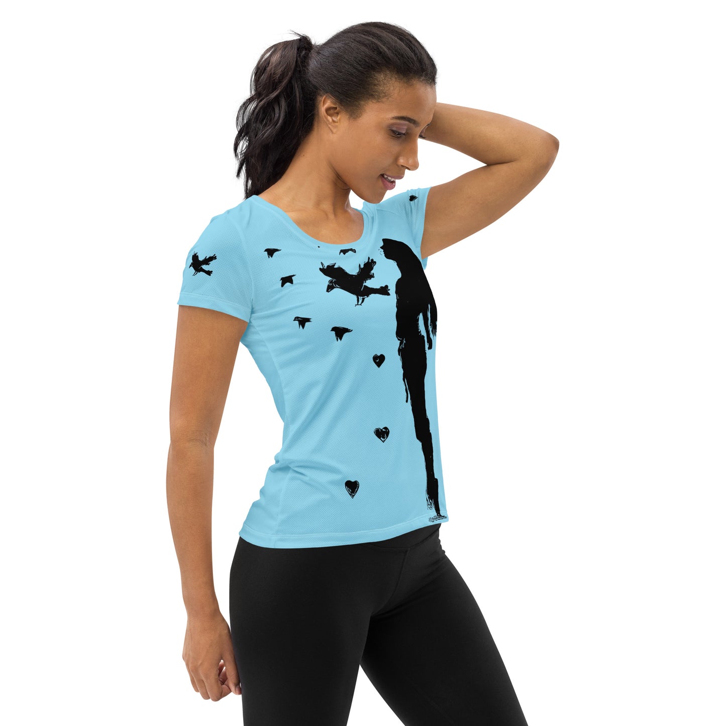 All-Over Print Women's Athletic T-shirt - Fly Free (Blue)