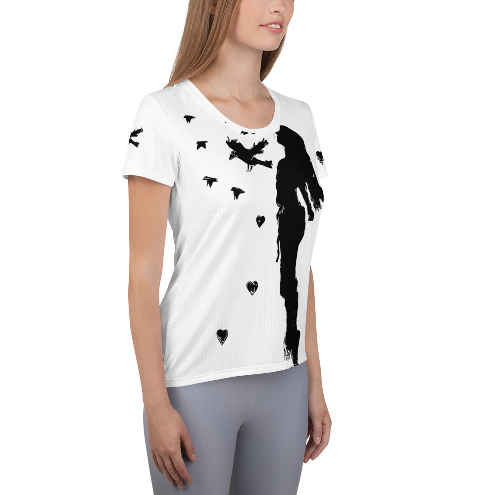 All-Over Print Women's Athletic T-shirt - Fly Free (White