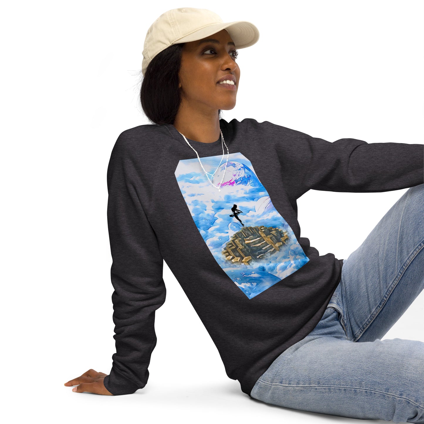 Unisex organic raglan sweatshirt - Ballerina on the Worlds