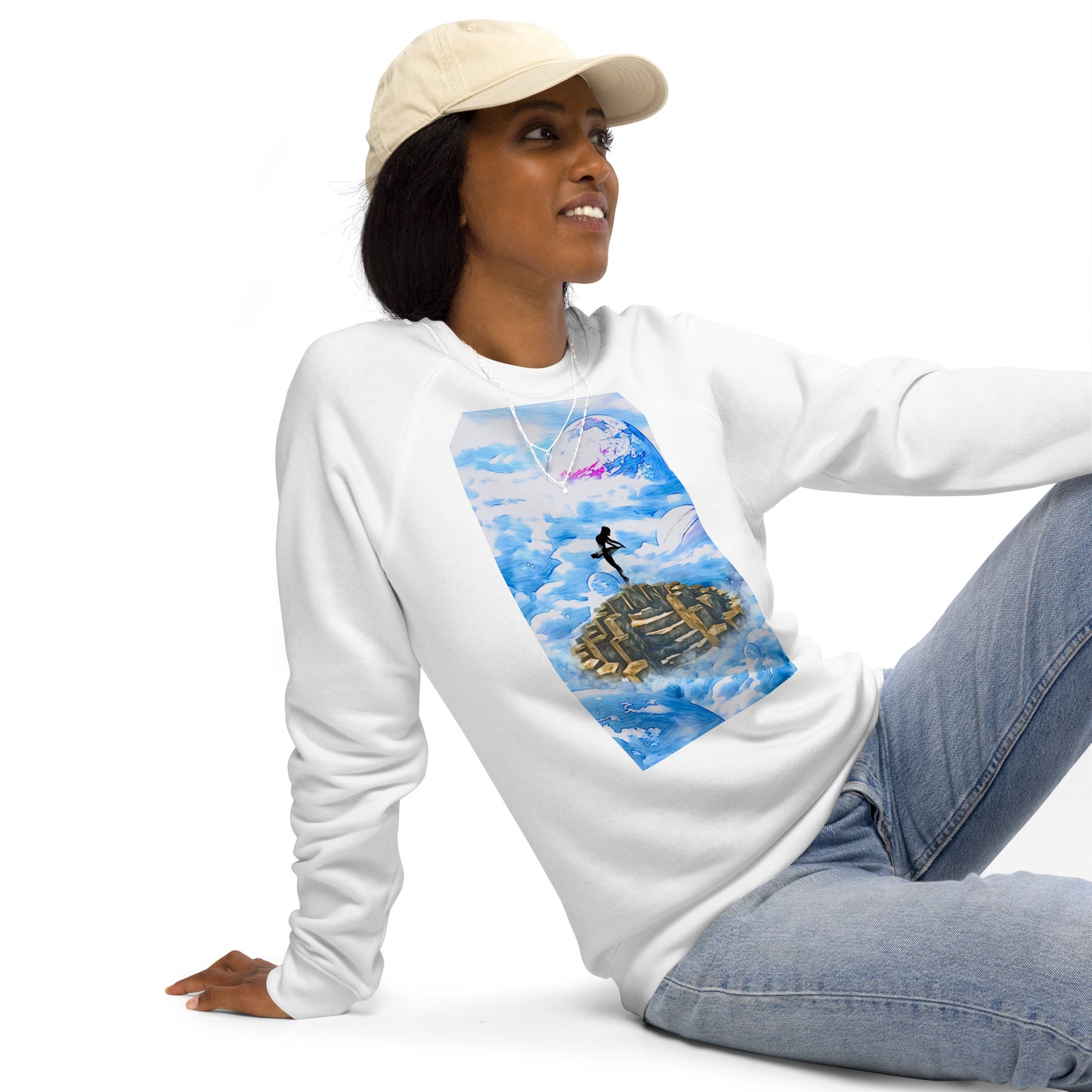 Unisex organic raglan sweatshirt - Ballerina on the Worlds