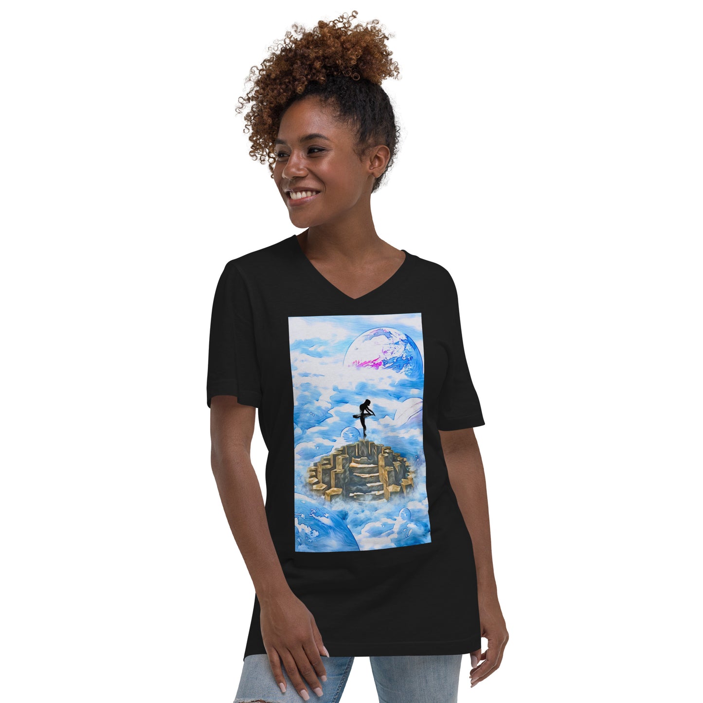 Unisex Short Sleeve V-Neck T-Shirt - Ballerina on the Worlds