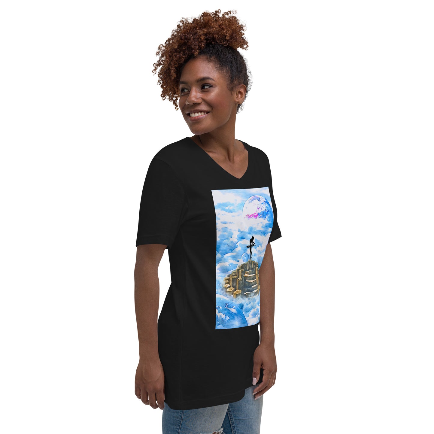 Unisex Short Sleeve V-Neck T-Shirt - Ballerina on the Worlds
