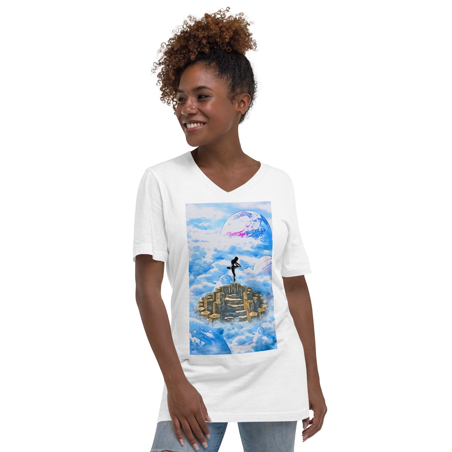 Unisex Short Sleeve V-Neck T-Shirt - Ballerina on the Worlds
