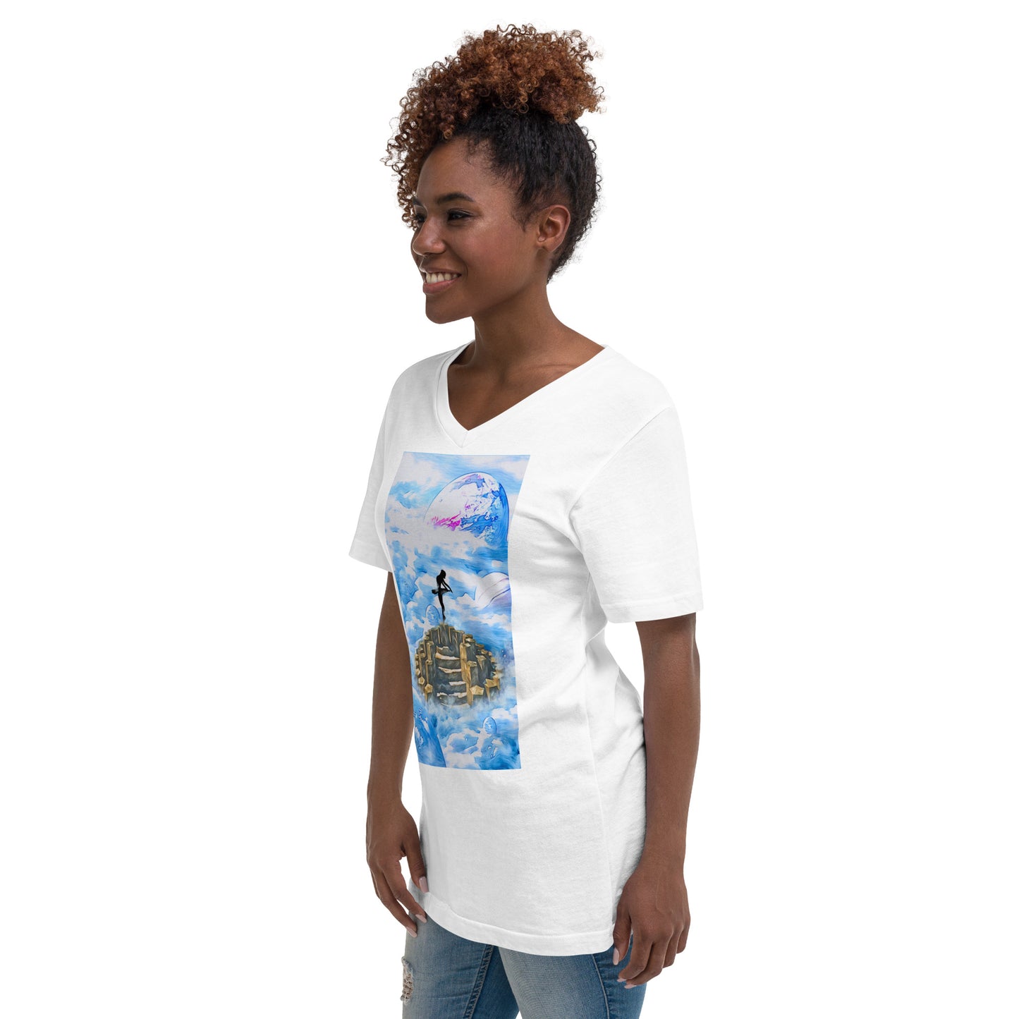 Unisex Short Sleeve V-Neck T-Shirt - Ballerina on the Worlds